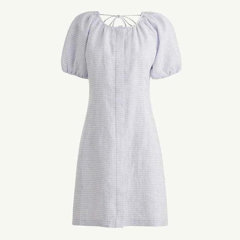 J. Crew Womens Peri Shadow V-Back Linen Shirtdress in White / Blue Gingham